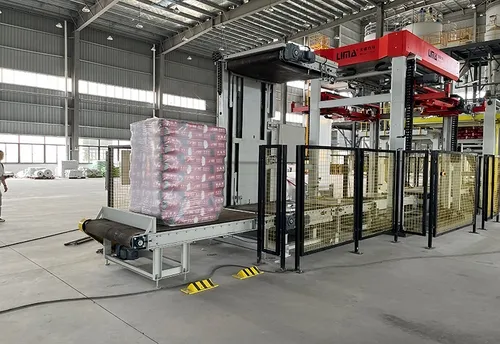 Máquina envolvedora de brazo giratorio usado en línea de envasado sin palets